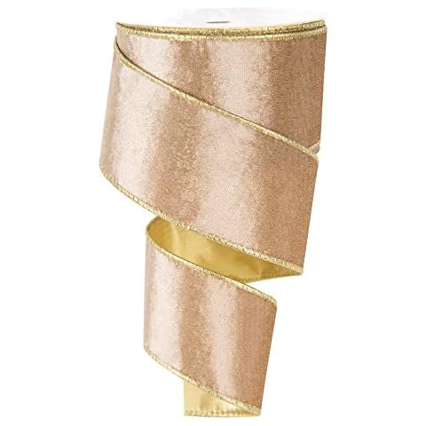 2.5Inch X 10 Yards Christmas Velvet Ribbon,2.5" Wide Wired Ribbon for Christmas Crafts Decoration, Wrapping Crafts (Champagne Gold) Cover
