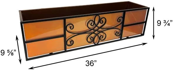 BestNest Panacea Boulevard Quatrefoil Window Boxes, 36 Inch, Pack of 2 – Black Metal Window Box Planters with Copper Finish Liners, Deck Rail or Wall Mounted Outdoor Flower Planters
