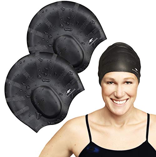 FASTAROOZ Long Hair Swim Caps (Black - 2)