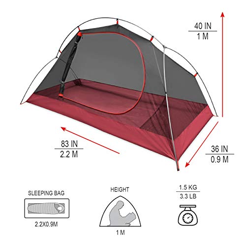 Kazoo Waterproof Backpacking Tent Ultralight 1 Person Lightweight Camping Tents 1 People Hiking Tents Aluminum Frame Double Layer (Eco-Friendly Fabric) (Army Green) #TOP2