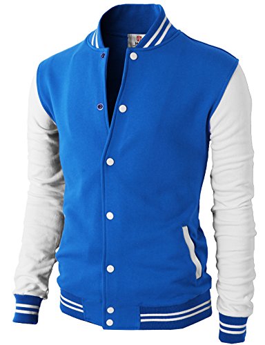 H2H Mens Slim Fit Varsity Baseball Bomber Cotton Lightweight Premium Jacket Cmoja083-blue Medium