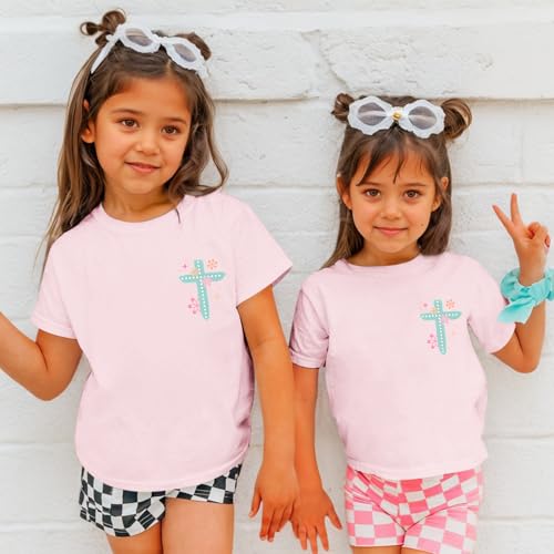 Image of Christian Shirts for Girls Bible Verse God Shirt Kids Graphic Tees Cute Cross Outfits Floral Print Summer Top