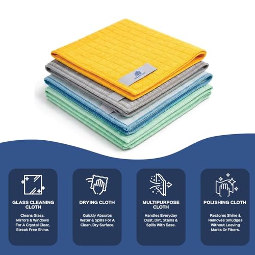 Image of HomeStrap Proclean Microfiber Cloth Set of 4 (30 * 40 Cms) | Multipurpose Cleaning Cloths for Kitchen, Glass, Furniture & Spills | Lint-Free, Highly Absorbent, Reusable Cleaning Towels
