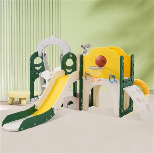 Yellow 8 in 1 Children Slide and Swing Set, Children's Playground, Climbing Slide Toy Set with Basketball Stand, Independent Combination for Children, Indoor and Outdoor use