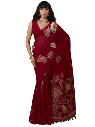 Image of AKHILAM Women's Kanjivaram Pure Silk Floral Printed Saree With Unstitched Blouse Piece