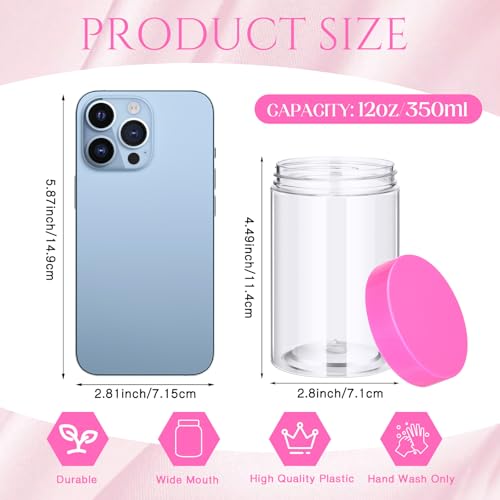 Image of Patelai 4 Pcs Plastic Jars Wide Mouth with Lids,12 Ounce,Pink