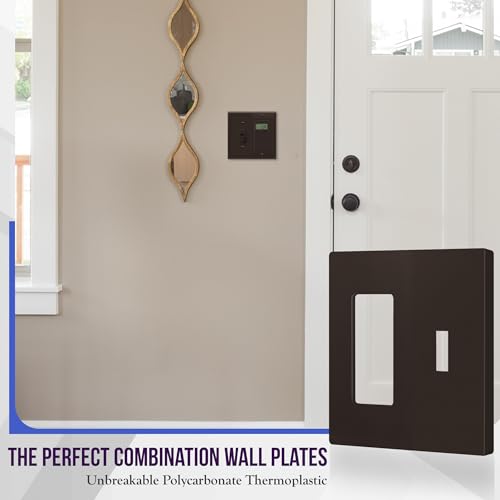 Image of ENERLITES Combination Toggle Light Switch /Decorator Light Switch Plate, Double Switch Wall Plate, Standard Size 2-Gang 4.68 inch x 4.73 inch, Polycarbonate Thermoplastic, Gloss Finish, SI881131-BR, Brown