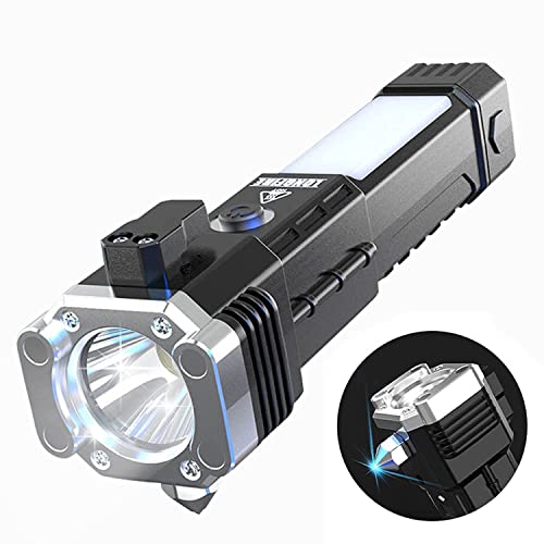 VAIDUE LED Torch Flashlight Portable & Rechargeable Long Distance Beam Range,Power Bank,Hammer,Strong Magnets, Window Glass & Seat Belt Cutter with Car Rescue Torch for Camping Hiking Indoor Outdoor