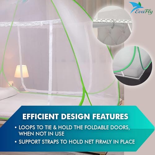 Image of Evafly Mosquito Net for Double Bed | Heart Design (Limited Edition) | King Size Foldable Machardani | Polyester 30GSM Strong Net | PVC Coated Corrosion Resistant Steel Wire - Green