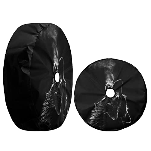 Image of Black 3D Wolf Spare Tire Cover with Backup Camera Hole Wheel Tire Cover Fit Trailer, RV, SUV and Many Vehicle 17inch