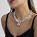Heart Necklaces for Women Silver Heart Choker Necklace Cuban Chain Heart Necklace for Women Bling Chunky Heart Chain Necklace Big Heart Necklace Fashion Heart Shaped Pendant Necklace for Women