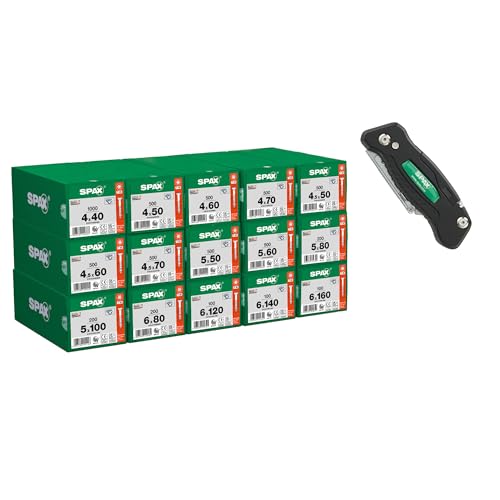 SPAX Heimwerker Schrauben-Set 5900 Teilgewinde-Schrauben in 15 Abmessungen inkl. Multitool für Holzbau Innen- & Außenarbeiten Größe Profi 8000000294587