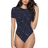 Body de flores de lirio de cobre y oro brillante para mujer, trajes de cuerpo de manga corta para mujer, control de abdomen, Negro -, L