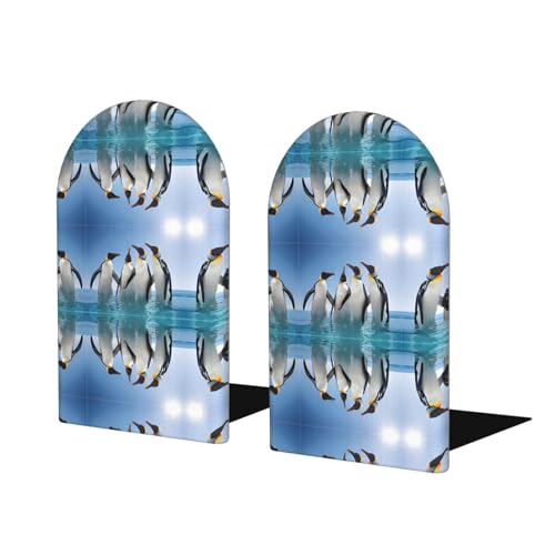 Happy Penguin Stilvolle Buchstützen mit Volldruck-Design, langlebiges Holz und Metall, Buchstützen-Set für Zuhause, Büro