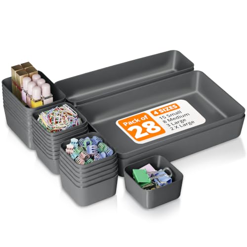Image of LIVINGBASICS 28Pcs Multipurpose Drawer Organiser /Divider Tray(Plastic,Grey) | Space Saving, Multipurpose Storage, Customizable Layout etc.