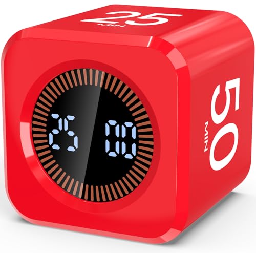 Image of Digital Pomodoro Timer Cube 5 /10 /25 /50min, Visual Productivity Flip Timer for Kids Classroom Desk, Custom Countdown, Silent and Sound Mode for ADHD Study Work Game Kitchen (Red)