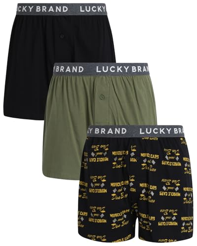 Lucky Brand Mens Boxer Shorts - 3 Pack Knit Cotton Boxers for Men with Functional Fly - Lightweight Mens Underwear Boxers