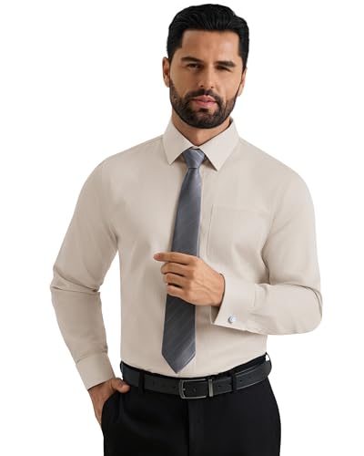 Image of Alimens & Gentle French Cuff Regular Fit Dress Shirts (Cufflink Included) | Office Work,Business Casual,Wedding,Formal Event,Interview,cufflink,Soft,Breathable,Polyester Cotton