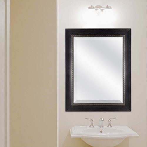 Image of MCS 23.5x29.5 Large Wall Mirror, Sloped Frame with Walnut Embossed Detail & Beveled Detail Mirror, Vertical & Horizontal Wall Hanging Mirror for Bathroom, Bedroom & Livingroom