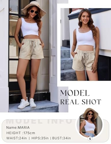Summer Drawstring Shorts for Women 2025 Casual Elastic Waist Lightweight Beach Shorts Lounge Short Pants Pockets(1-Khaki,XX-Large)2