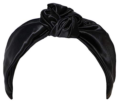 Slip Silk Knot Headband in Black (One Size) - 22 Momme Pure Mulberry Silk Elastic Headband for Women - Delicate, Lightweight + Versatile Sleeping and Fashionable Hairband