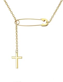 Safety Pin Necklace Link Small Dainty Cross Lariat Necklace Paperclip Paper Clip Cross Y Necklace for Women Men Jewelry Gift