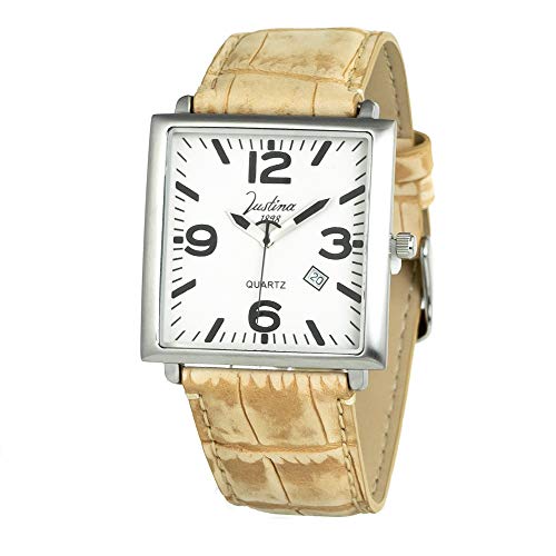 Preisvergleich Produktbild JUSTINA Herren Analog Quarz Uhr mit Leder Armband 11002