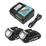 Cargador: cargadores duales y cargadores rápidos. Puede cargar dos baterías al mismo tiempo. Cargue todas las baterías Makita 14.4V y Makita 18V. Es muy conveniente y rápido. Este cargador se comunica con el chip integrado de la batería durante todo el proceso de carga para aumentar la vida útil de la batería controlando activamente la corriente, el voltaje y optimizar la temperatura.