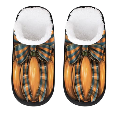Hsnar Fall Pumpkin Thanksgiving Non Slip House Slippers for Women Indoor Slippers for Men Soft House Shoes Spa Slippers, L
