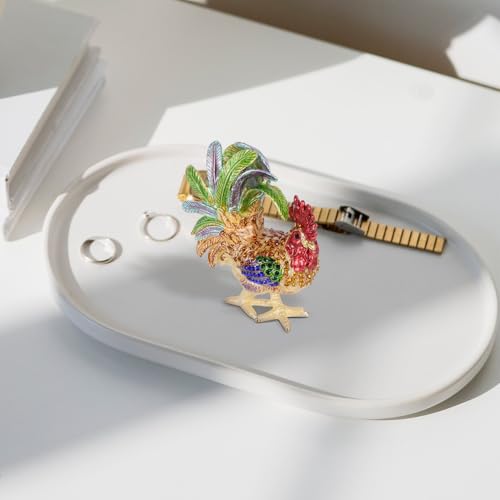 Boîte à bijoux coq et rangement bagues pour organiser et décorer le bureau.