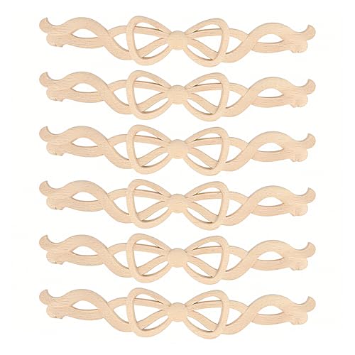 6Pcs Ribbon Wood Carved Appliques Decorative Bow Wood Appliques and Onlays Unfinished Wood Appliques...