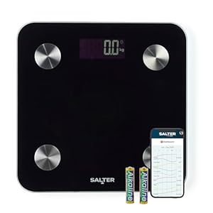 Salter Báscula inteligente – capacidad de 180 kg, 17 métricas corporales, aplicación Salter Health, grasa corporal/agua, masa muscular/ósea, IMC y TMB, 8 memorias de usuario, negro, SA00655FEU6