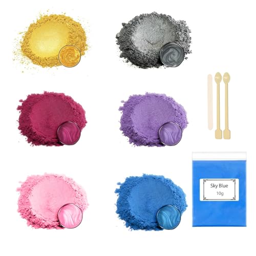 Cosyhav Mica Powder 6 Colours x 10 g Mica Powder for Epoxy Resin Pearlescent Resin Pigment Suitable for Soap Color Candle Color Cosmetics Nail Polish Bath Ball Slime
