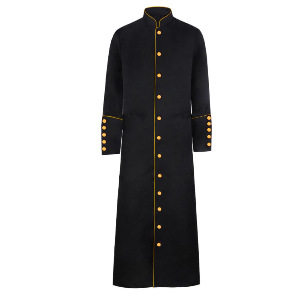 Pastor Robes for Men Church White Cassock Clergy Robes for Women Long Vestments Coat, Black-gold, Large
