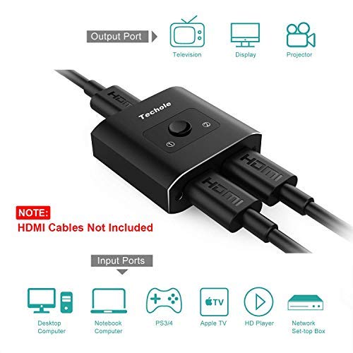 HDMI Switch 4K HDMI Splitter-Techole Aluminum Bi-Directional HDMI Switcher 2 Input 1 Output, HDMI Switch Splitter 2 x 1/1 x 2. No External Power Required, Support 4K 3D HD 1080P for Xbox PS4 Roku HDTV - Thumbnail 5