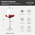 Coccot Ensemble de verres à vin 6,Verres à vin blanc cristal, Ensemble de verre à vin rouge, Verres de vin Long tige,Clear sans plomb Premium Blown Verre (18.5oz,6 boîte)
