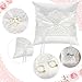 Fiwochic Wedding Ring Bearer Pillow Lace Pearl Ivory Satin Bowknot Ring Bearer Cushion for Ceremony Wedding Party Anniversary(Lace Style)