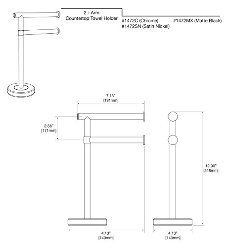 Gatco 1472Sn Latitude Ii Minimalist Bathroom Counter Top 2-Arm Pivot Hand Towel Holder, 12" Height, Satin Nickel #TOP5