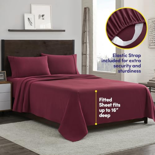 Image of Flannel Sheets Warm and Cozy Deep Pocket Breathable All Season Bedding Set with Fitted, Flat and Pillowcases, Queen, Burgundy Red
