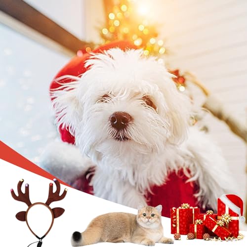 Tiara de Natal para cães | Faixa de cabeça com chifres de cachorro de Natal, conjunto de acessórios