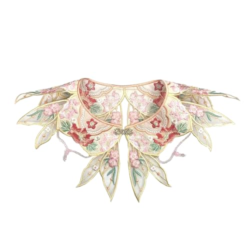 Chinese Lotus Pond with Pink Blossoms Lace Cloud Collar Shawl Wrap Shoulder Scraf for Mamian Skirt Hanfu Handmade（Lotus Pond）2