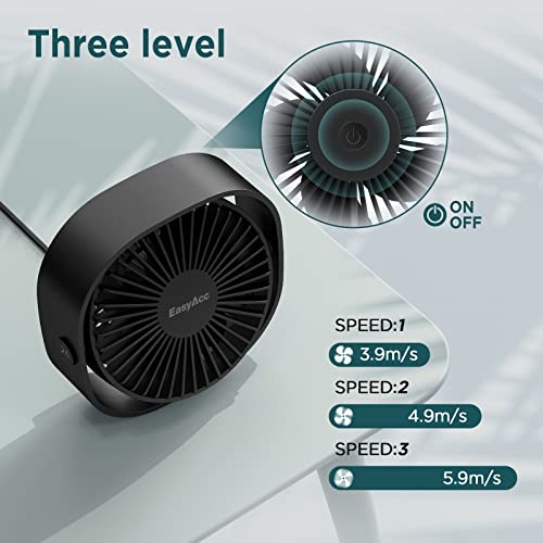 EasyAcc USB Ventilator, Mini Ventilator,Leise USB Tischventilator mit 2 Jahre Garantie,Starker Exquisit Lüfter und 3 Geschwindigkeiten,360 Grad Drehung Desk Fan für Schreibtisch,Zuhause,Büro - Schwarz 4