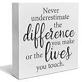 Retirement Thank You Gift Decorative Wooden Box Sign Never Underestimate the Difference You Make Wood Block Plaque Desk Decor Office Shelf or Wall Display