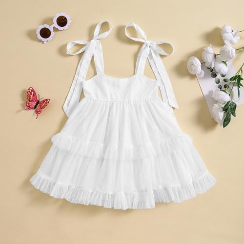 Toddler Baby Girl Summer Boho Dress Solid Color Spaghetti Strap Square Neck Tulle Dress Kids Beach Sundress3