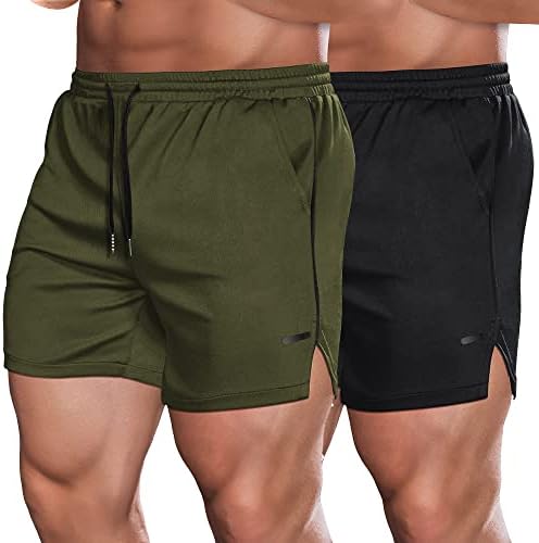 COOFANDY Mens Athletic Shorts 5 Inch Quick Dry Bodybuilding Weightlifting Pants 2 Pack Running Gym Shorts for Men with Pockets Army Green/Black
