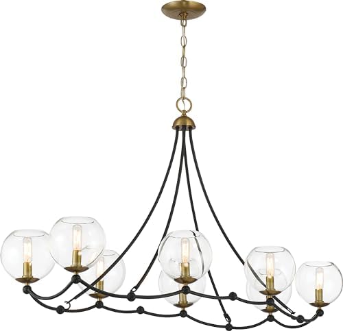 Minka Lavery 5068-726 Kearney Park Clear Glass Island Light, 8-Light 480 Total Watts, 25" H x 20" W, Coal Black and Soft Brass