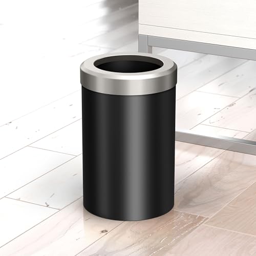 Image of Gatco Small Bathroom Trash Can with Lid, Round 3 Gallon Stainless Steel Wastebasket, Under Sink, Matte Black and Satin Nickel, for Bathroom, Bedroom, Office (1912SN)