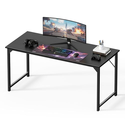 OLIXIS 63 Inch Computer Office Desk for Small Spaces, Writing Gaming Work Desk Modern Study Table with Storage Bag & Headphone Hook Home Bedroom, Black