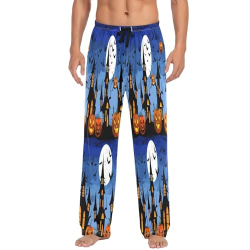 Qilmy Graffiti Castle & Pumpkin Men's Cotton Pajama Pants, Lightweight Lounge Sleepwear with Drawstring and Pocket2