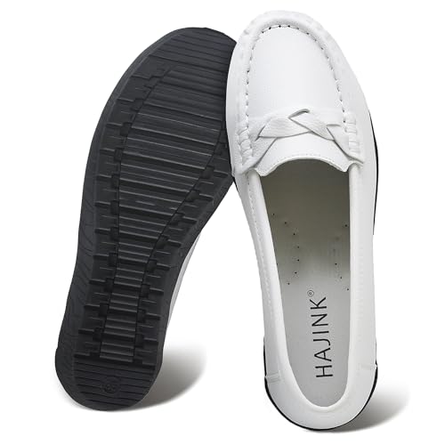 HAJINK Women Loafers Flexible Breathable Slip-On Comfortable Sole Ladies Shoes for Walking (White,8)